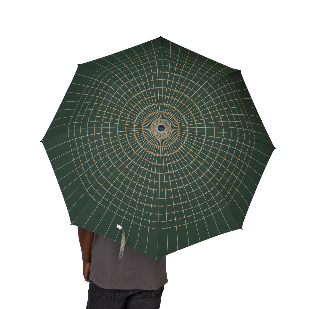 Person holding the Howard garden trellis folding umbrella, canopy from above