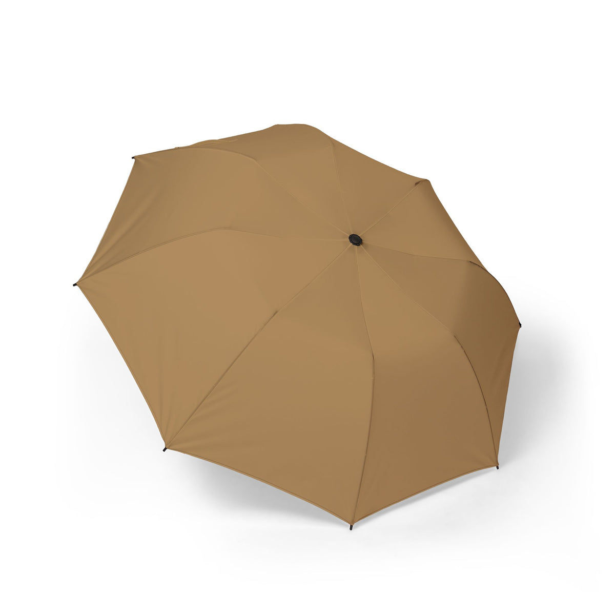 The Orsini solid camel folding umbrella, open, seen from above