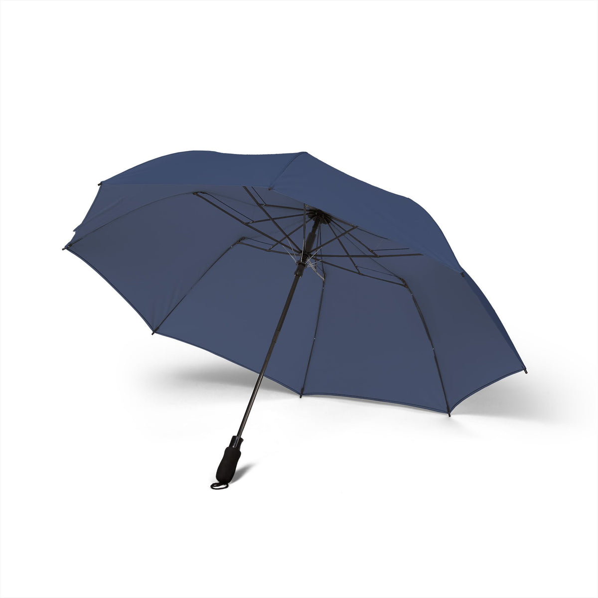 The Courtenay slate blue umbrella, underside with eight fibreglass ribs