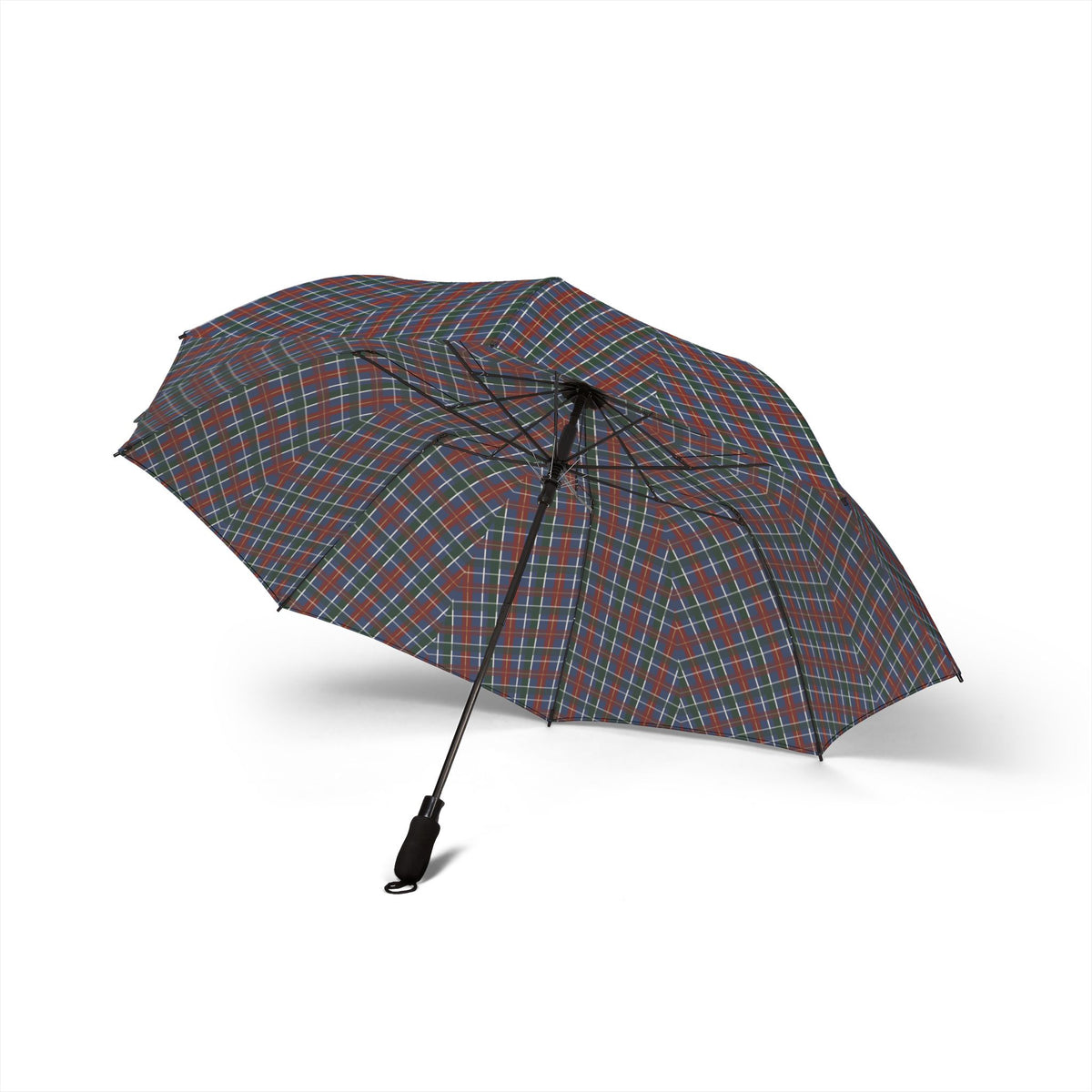 The Coligny tartan umbrella, underside with eight fibreglass ribs
