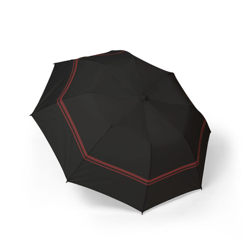 The Capet black oxblood-border folding umbrella, open, seen from above