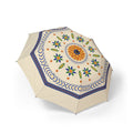 The Trastámara Talavera tile folding umbrella, open, seen from above