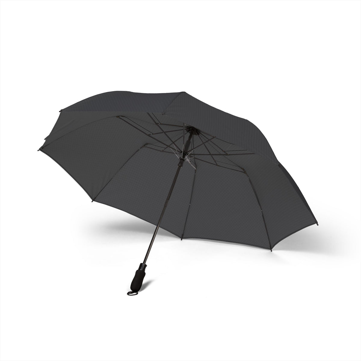 The Este charcoal tonal micro-check umbrella, underside with eight ribs