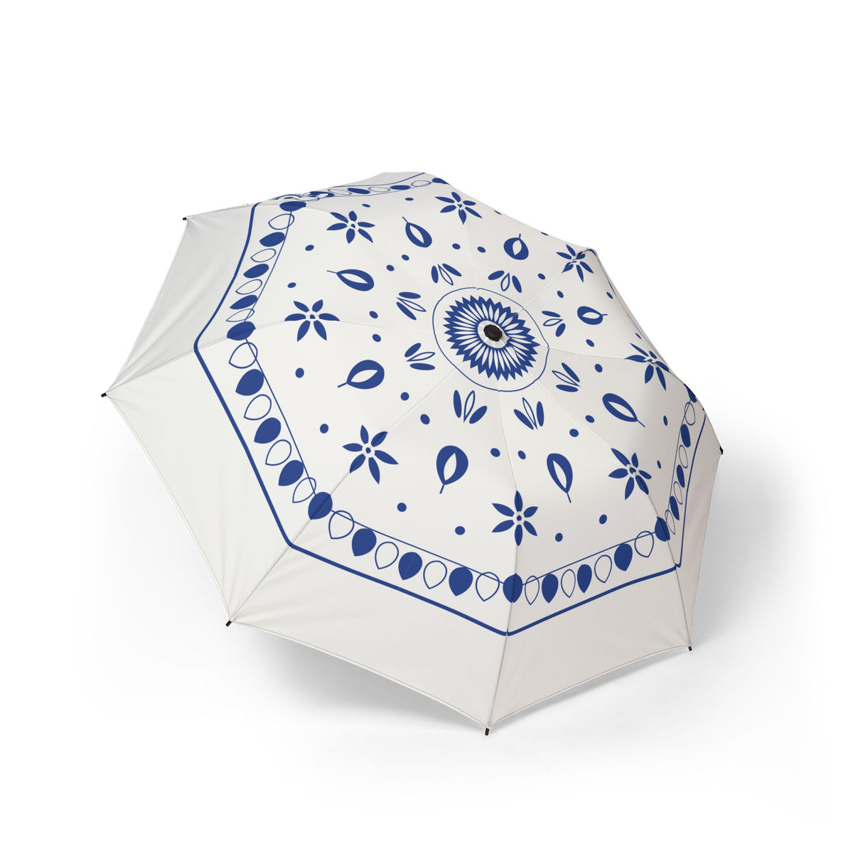 The Wettin Meissen onion folding umbrella, open, seen from above