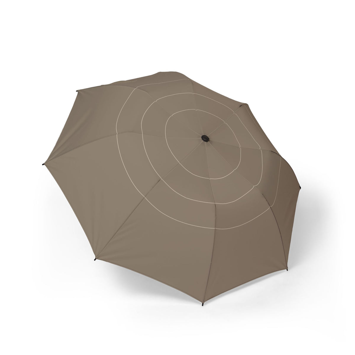 The Carew taupe ring folding umbrella, open, seen from above