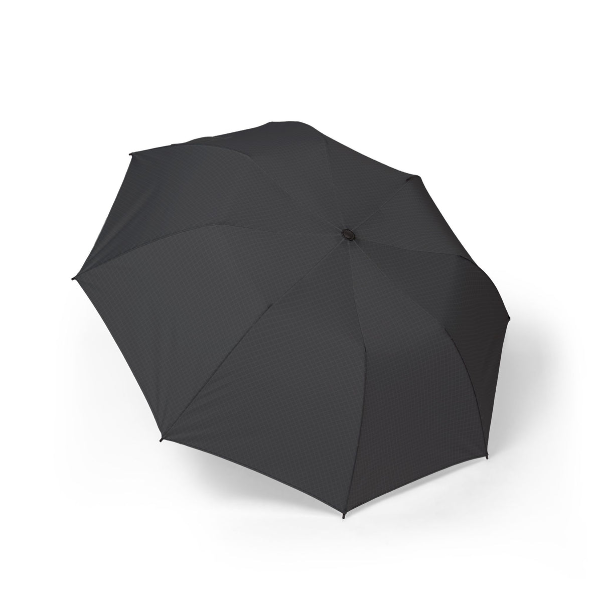 The Este charcoal tonal micro-check folding umbrella, open, seen from above