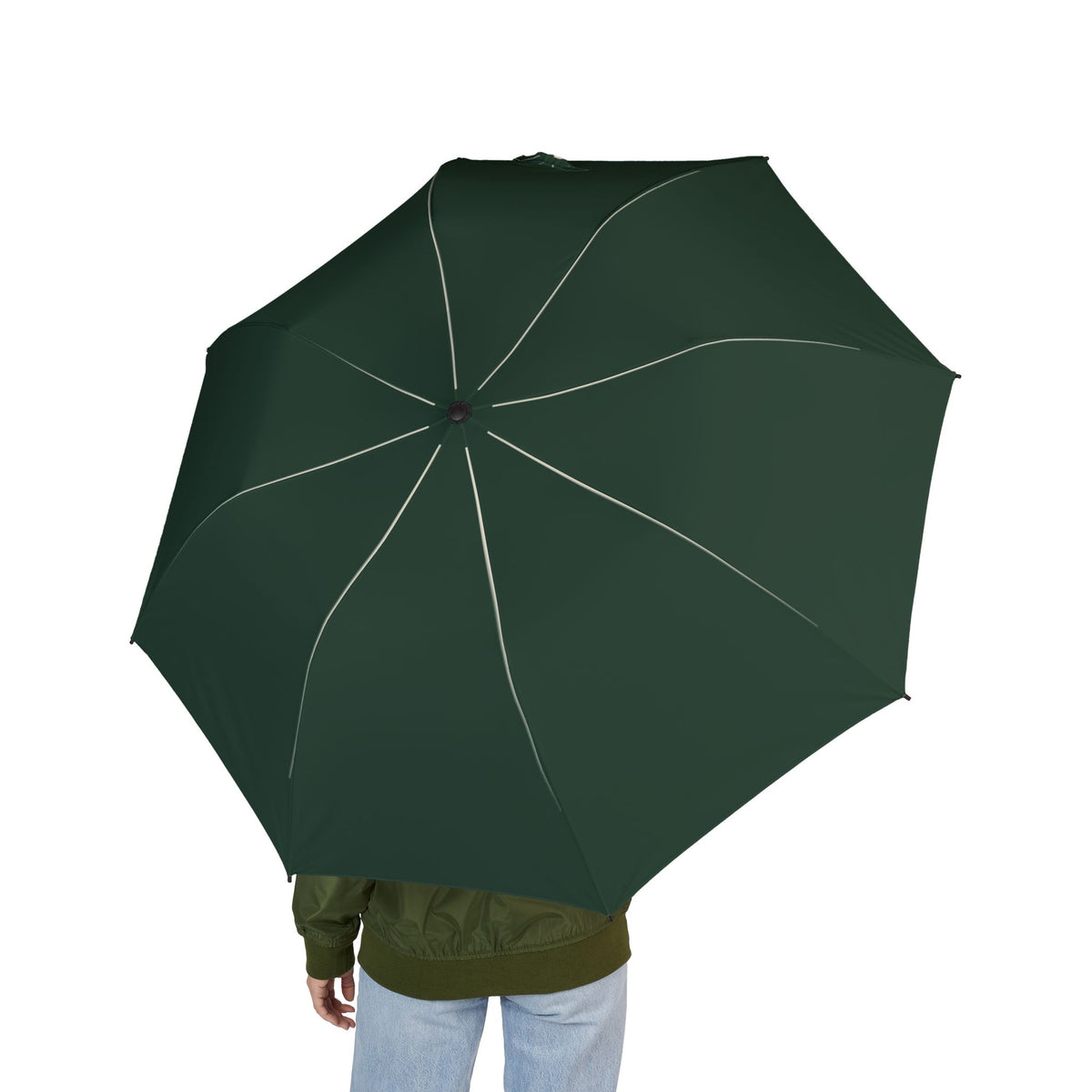 Person holding the Digby ivory rib folding umbrella, seen from behind
