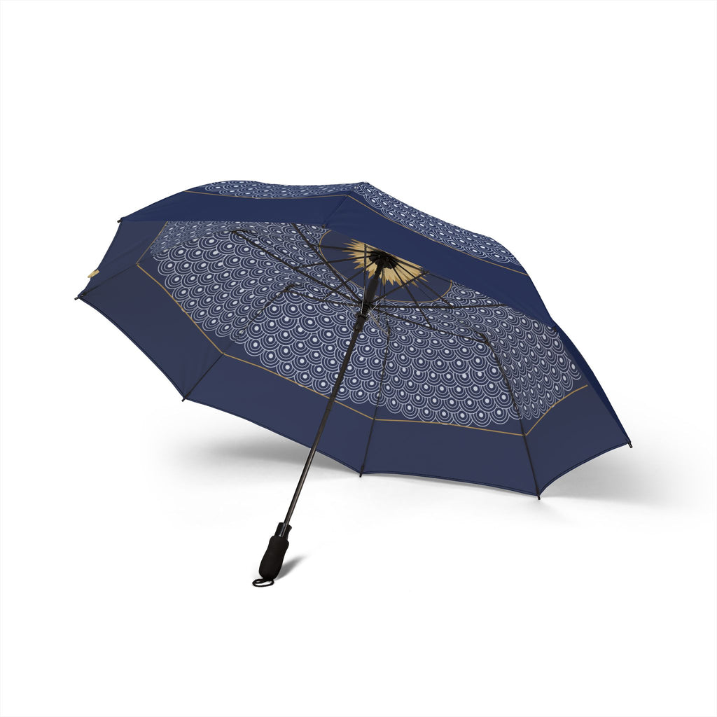 The Wittelsbach indigo wave umbrella, underside with eight ribs