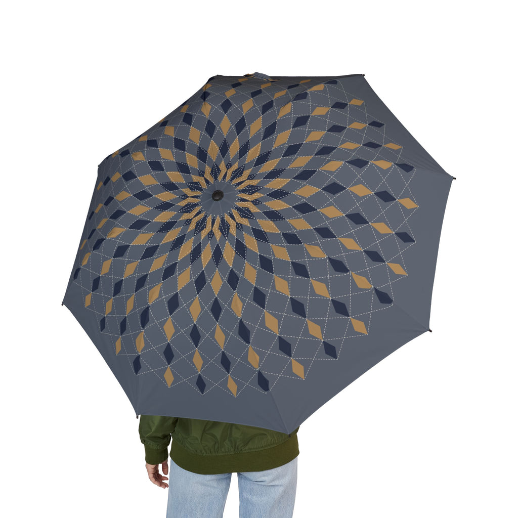 Person holding the Douglas argyle folding umbrella, seen from behind