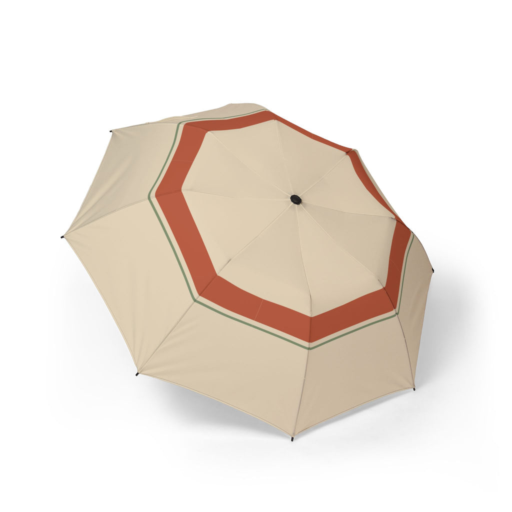 The Lascelles sand and terracotta folding umbrella, open, seen from above
