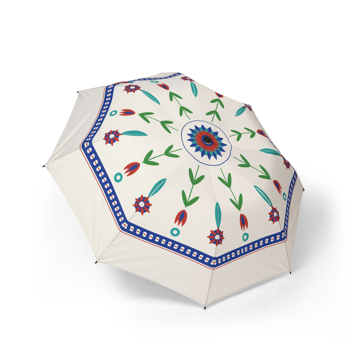 The Osman Iznik tulip folding umbrella, open, seen from above