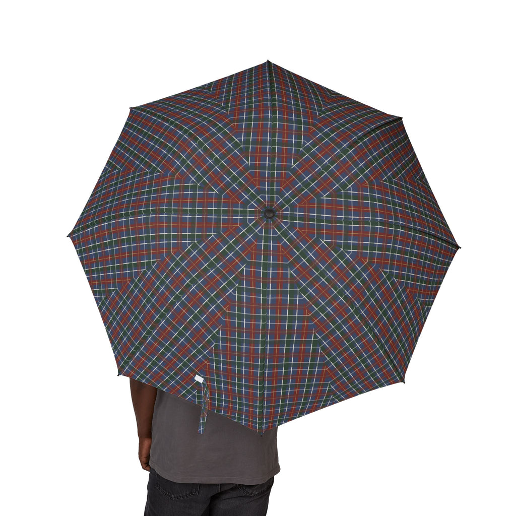 Person holding the Coligny tartan folding umbrella, canopy from above