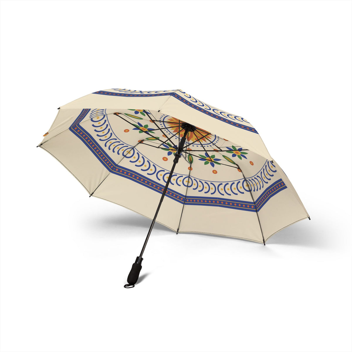 The Trastámara Talavera tile umbrella, underside with eight ribs