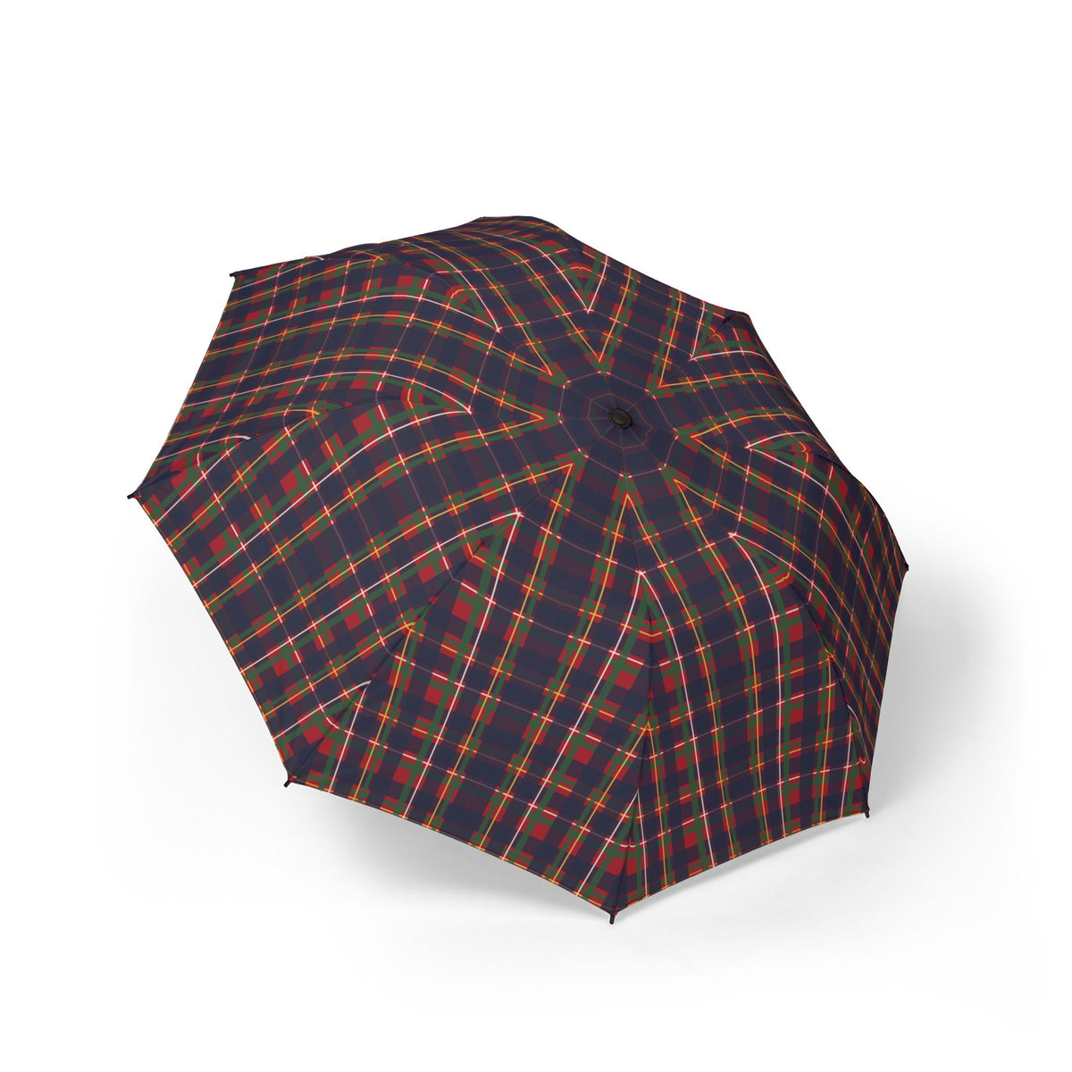 The Stuart royal tartan folding umbrella, open, seen from above