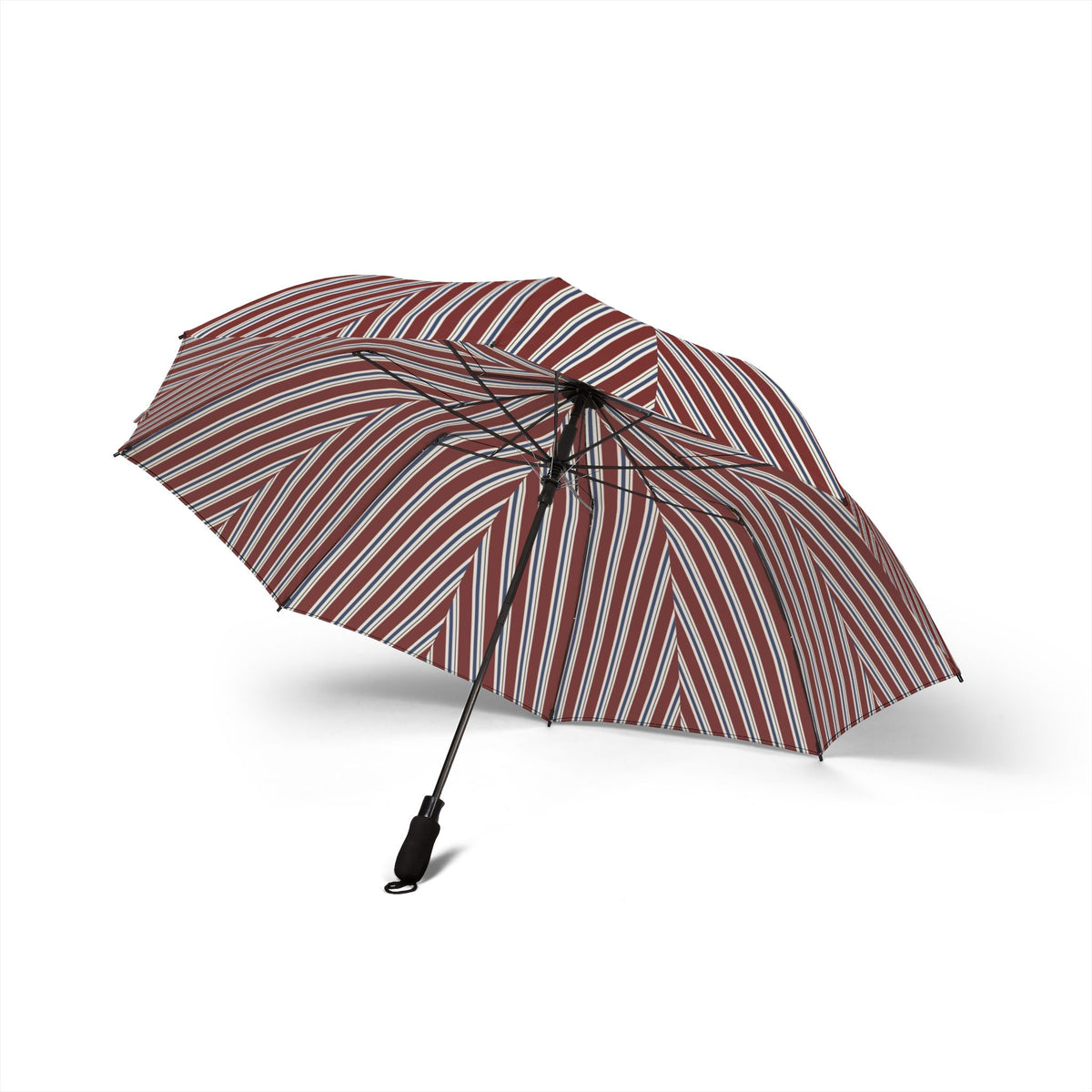 The Harcourt regimental stripe umbrella, underside with eight fibreglass ribs