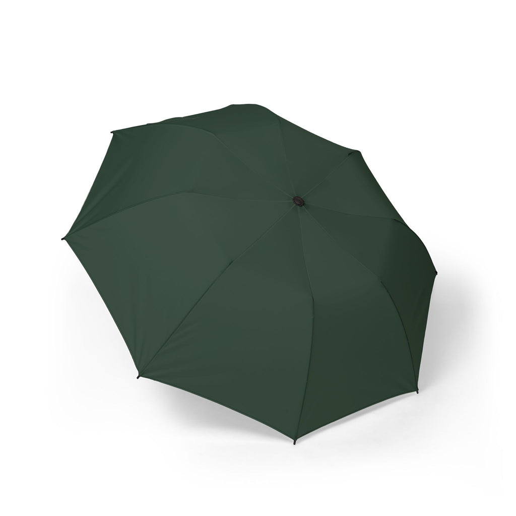 The Talbot solid bottle green folding umbrella, open, seen from above
