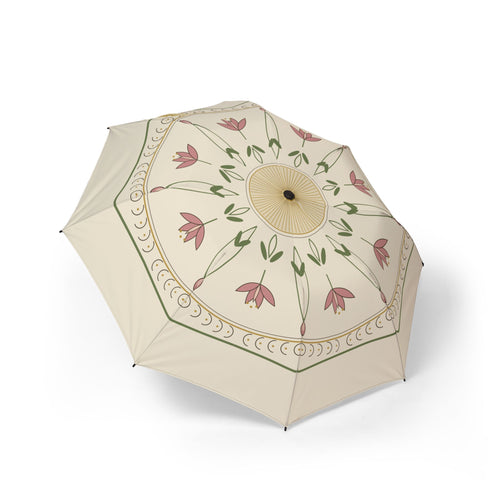 The Árpád Art Nouveau lily folding umbrella, open, seen from above