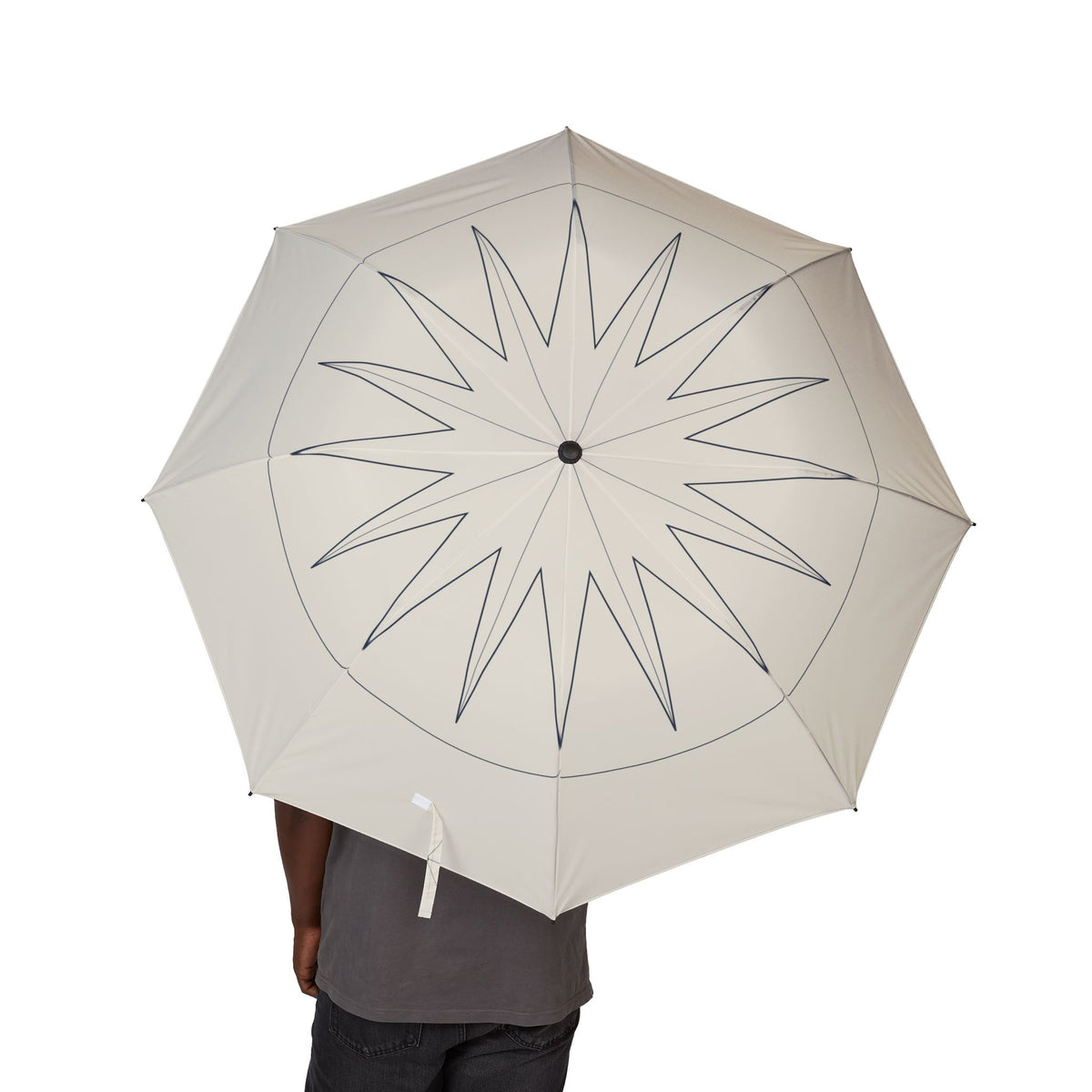 Person holding the Courtauld compass line folding umbrella, canopy from above