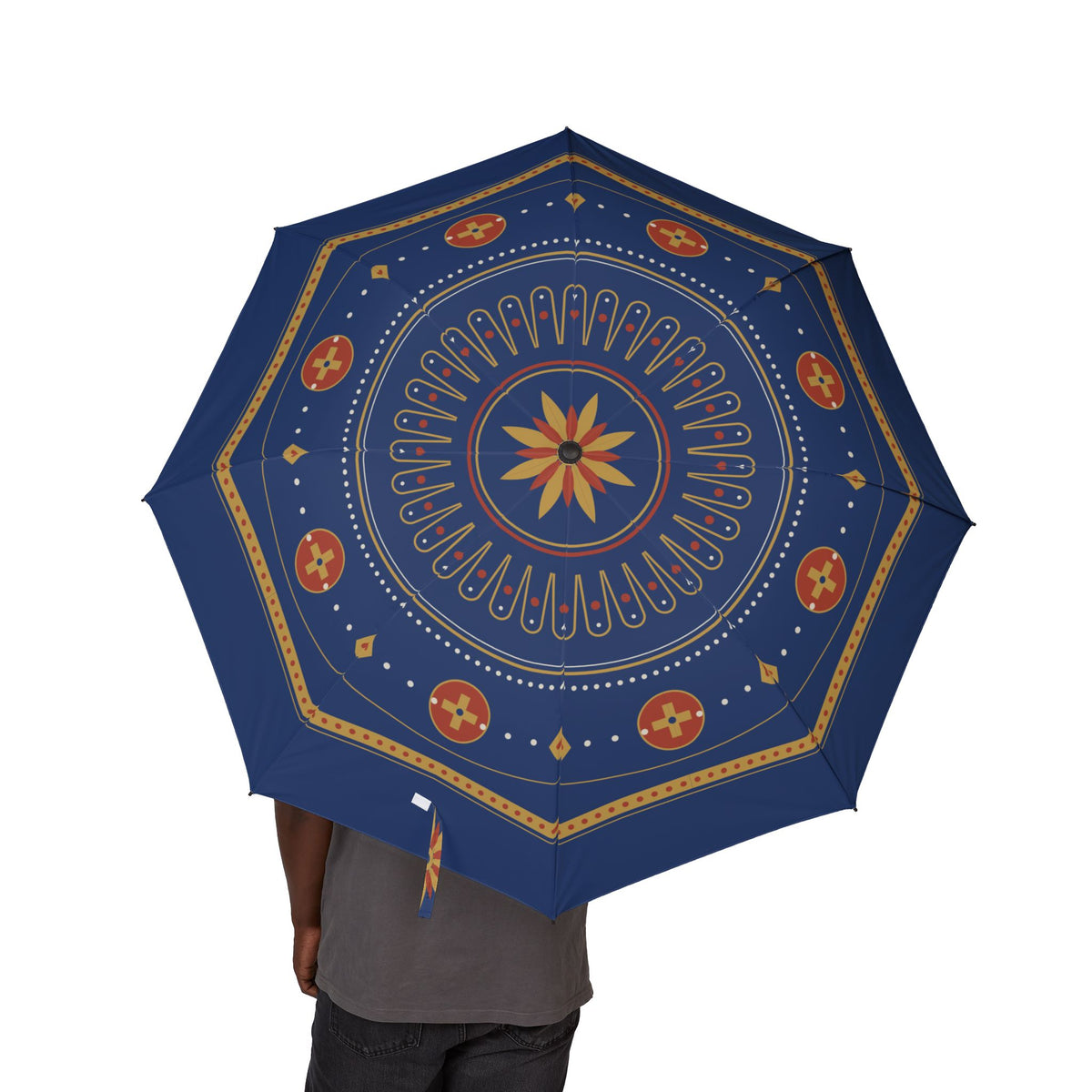 Person holding the Nemanjić Byzantine fresco folding umbrella, canopy from above