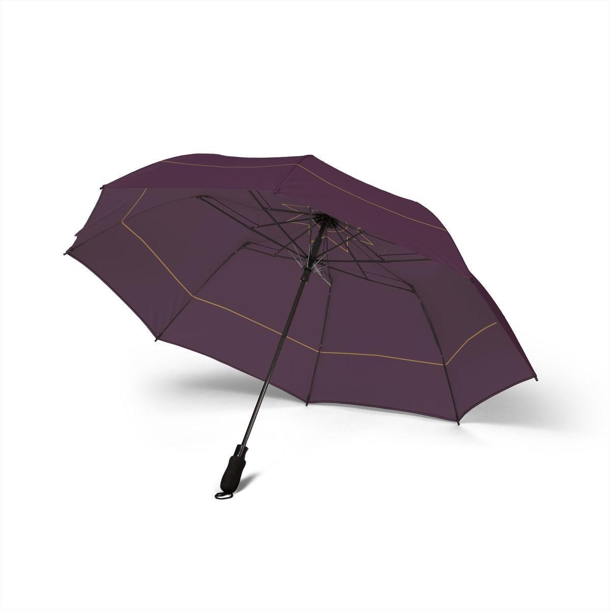 The Neville plum gold-rosette umbrella, underside with eight ribs